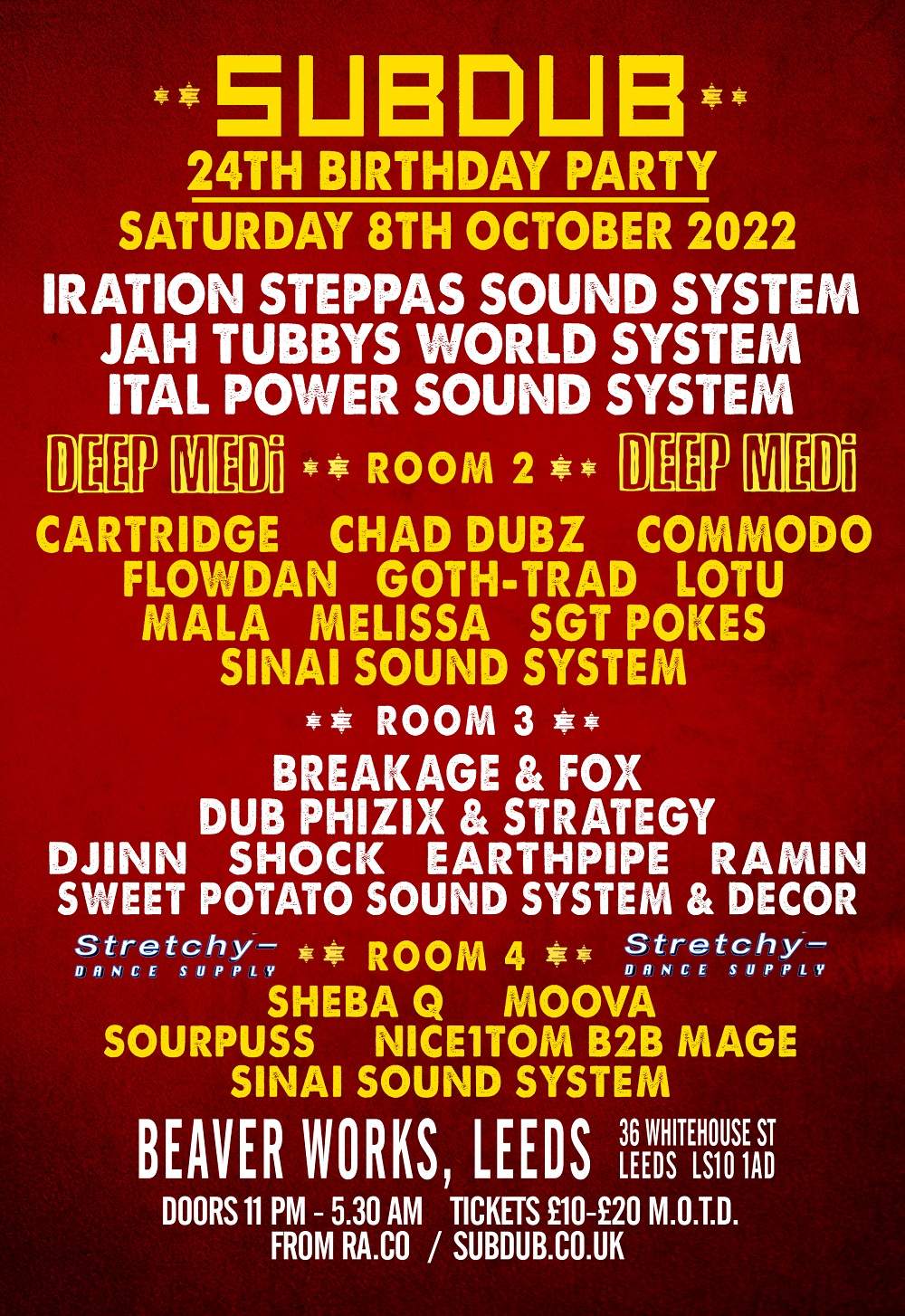 SUBDUB 24th Birthday - Iration Steppas, Jah Tubbys, Ital Power, Sinai ...