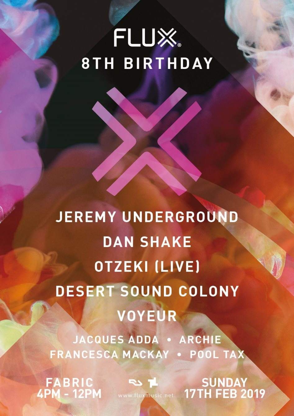 Sundays at fabric: Flux 8th Birthday Day Party - フライヤー裏