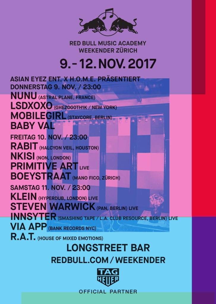 RBMA Weekender Zürich Pres. Klein, Steven Warwick, Via App and More at