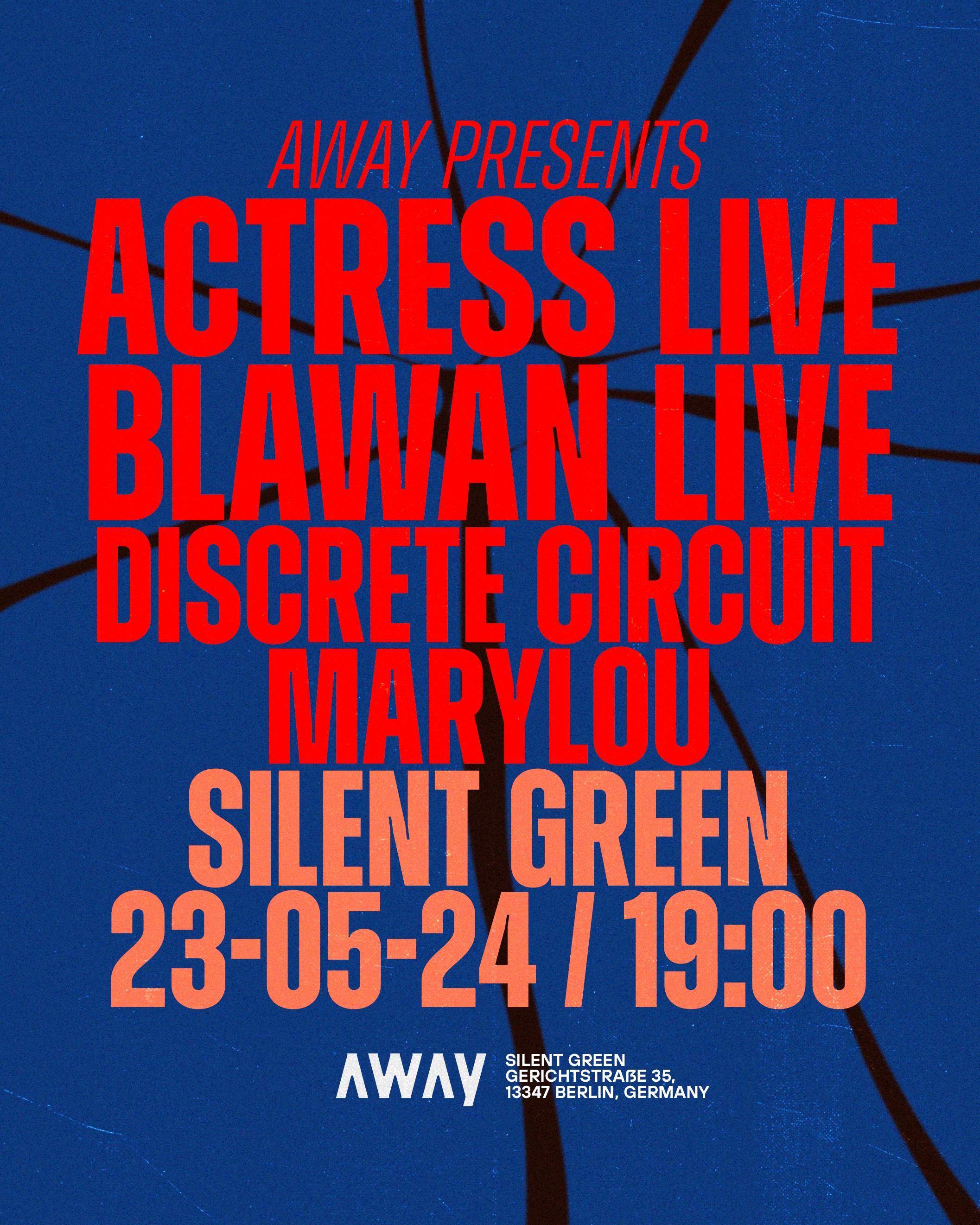 AWAY presents Actress*LIVE & Blawan*LIVE - Página frontal