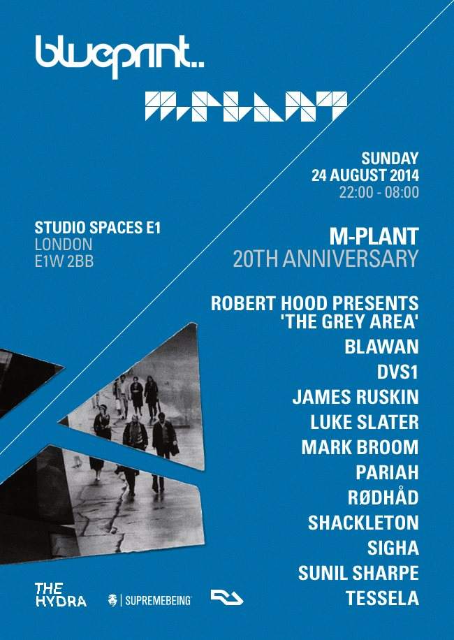 The Hydra: Blueprint - M-Plant 20th Anniversary with Robert Hood, Blawan, DVS1 - Página frontal