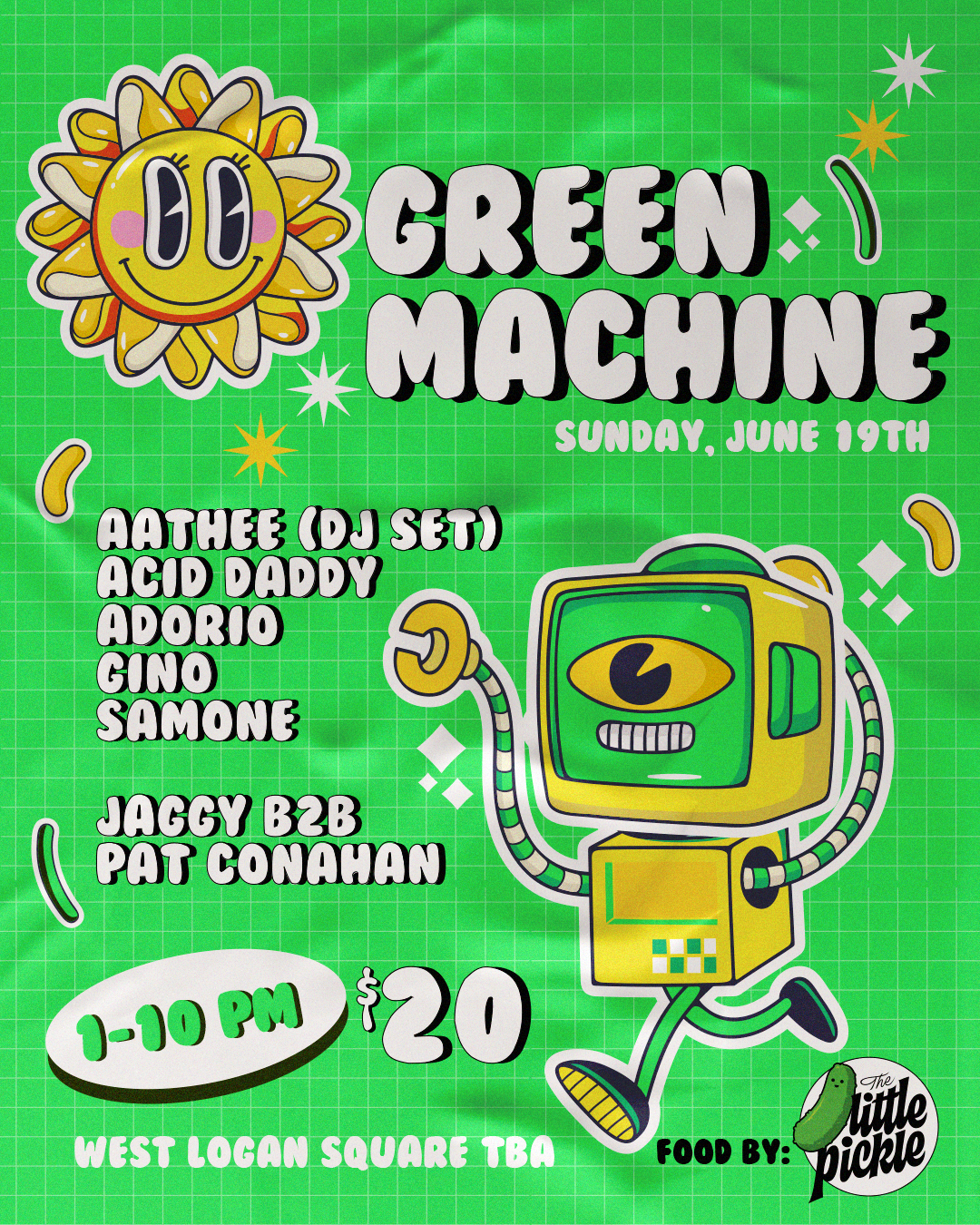 Green Machine with Aathee / Acid Daddy / Adorio / Gino / Samone / Jaggy b2b Patrick Conahan - Página frontal