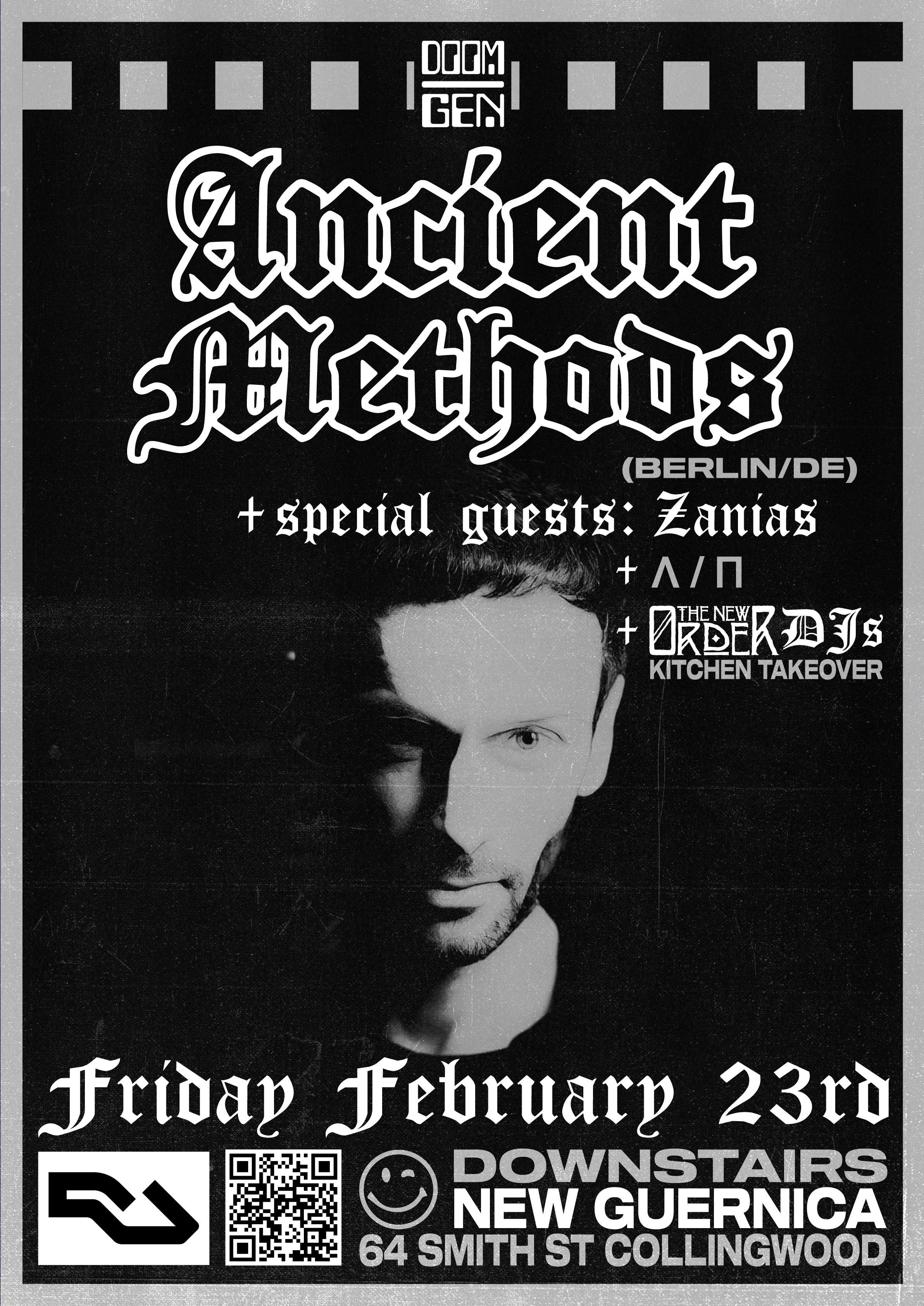 DOOM GEN presents: Ancient Methods (DE) + Zanias (AU) + Λ / Π (AU) + The New Order DJs (AU) - フライヤー表