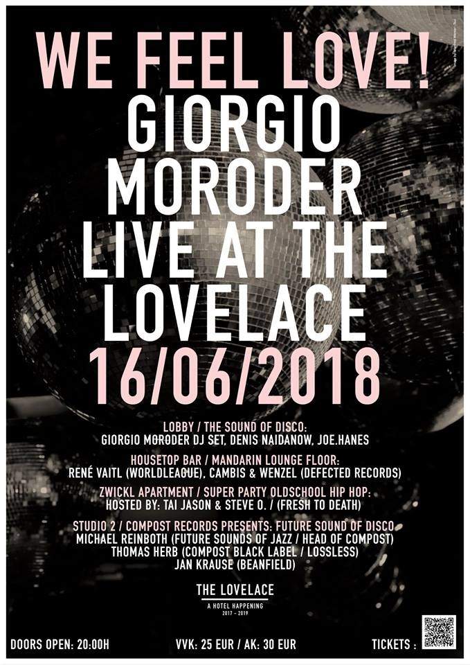 We Feel Love. Giorgio Moroder Live at The Lovelace - フライヤー表