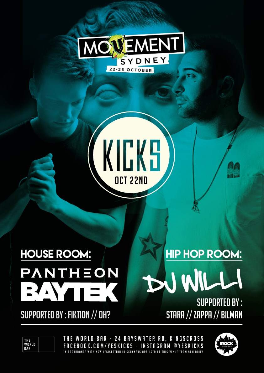 Kicks: Baytek, Pantheon, DJ Willi - フライヤー表