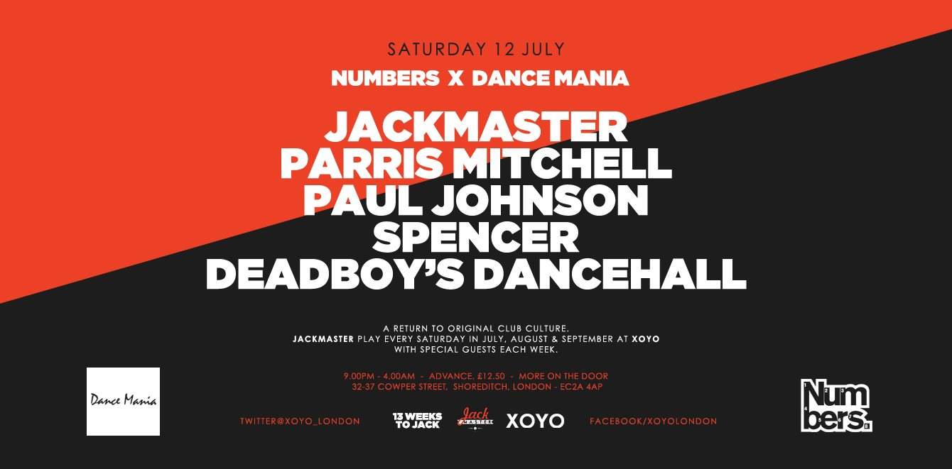Numbers x Dancemania: Jackmaster + Paul Johnson + Parris Mitchell + Spencer + Deadboy - Página frontal