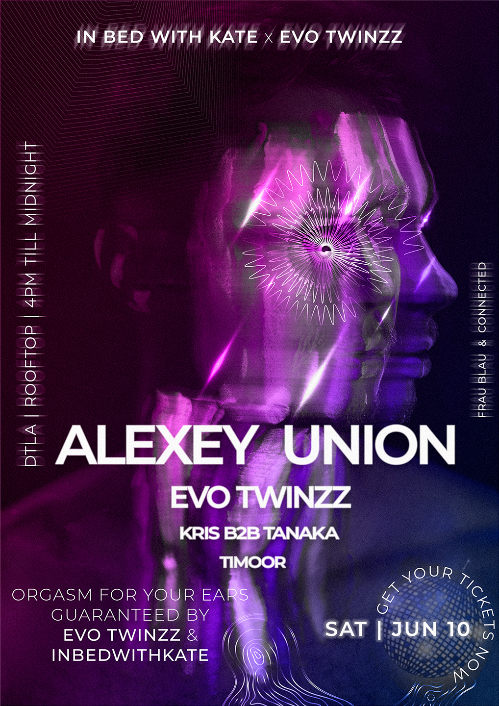 InBedWithKate and Evo Twinzz present: Alexey Union live DTLA Rooftop Day Party - フライヤー表