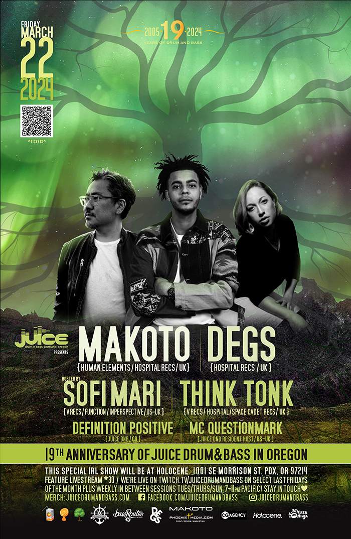 JUICE 19th Anniversary: Makoto, Degs, Sofi Mari, Think Tonk, DefPos, MC Questionmark - フライヤー表