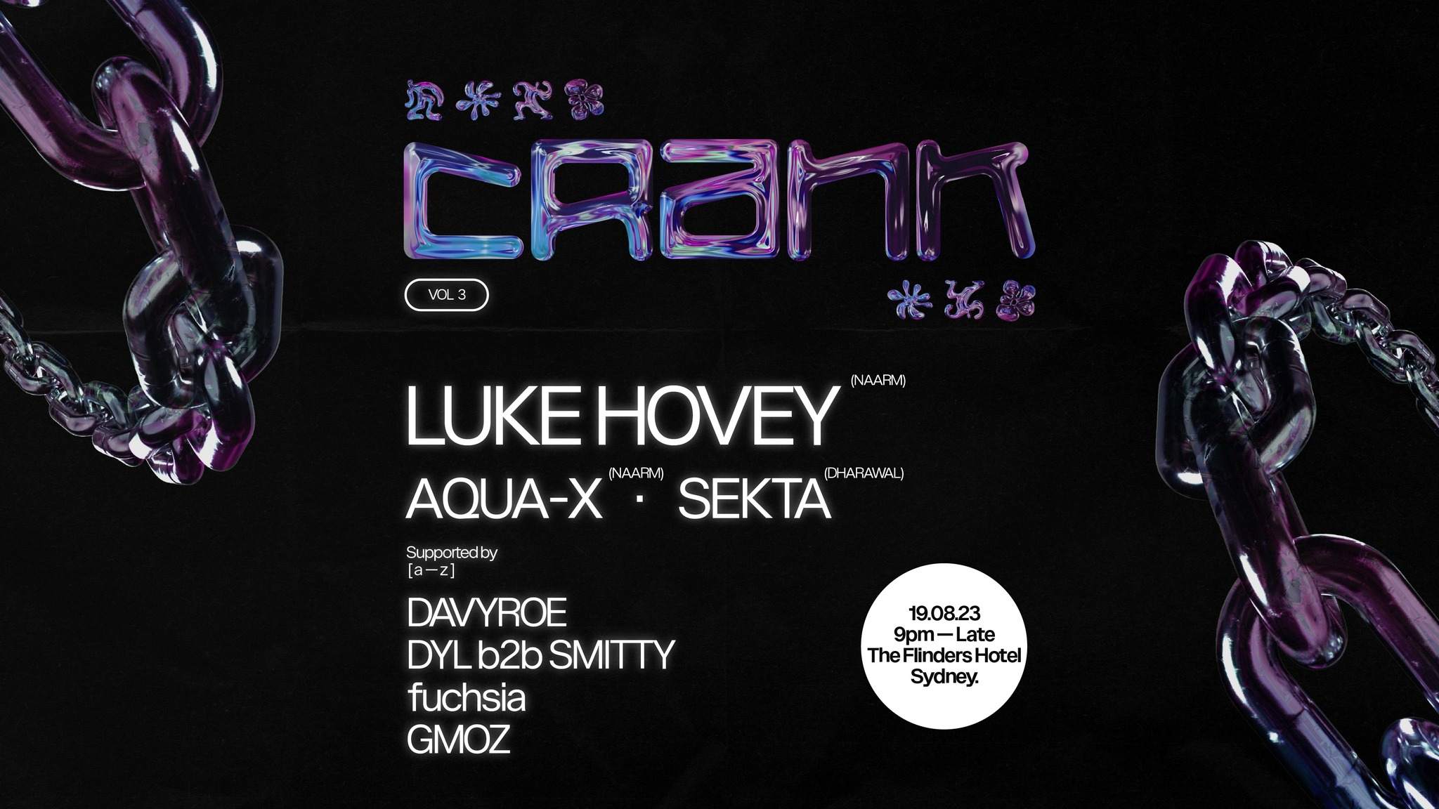 CRANK V3 presents: LUKE HOVEY & AQUA-X (Naarm) + SEKTA - フライヤー表