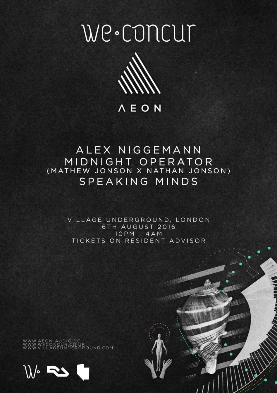 We Concur x Aeon with Alex Niggemann, Midnight Operator (Mathew & Nathan Jonson) & More - フライヤー裏