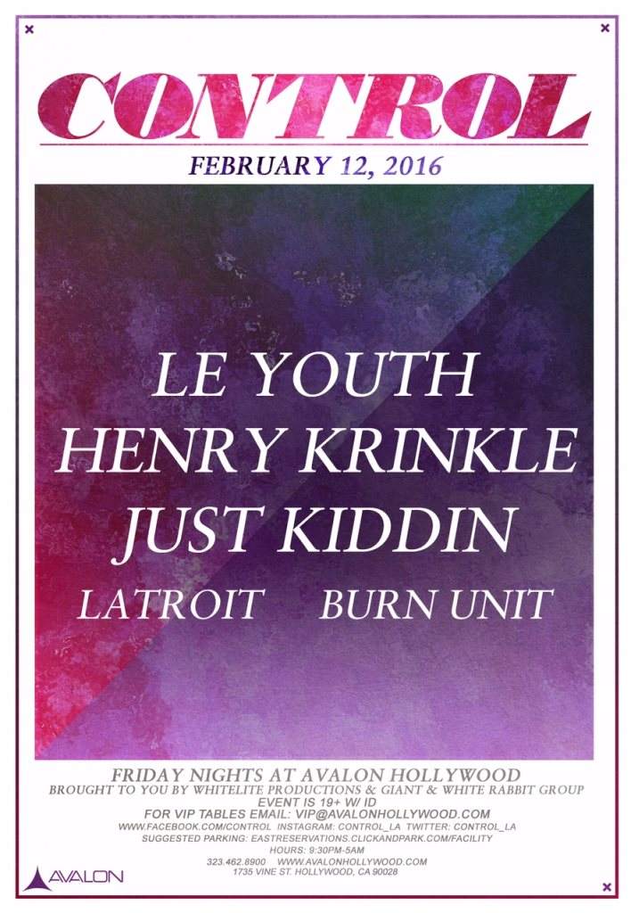 Control presents: Le Youth, Henry Krinkle, Just Kiddin - Página frontal