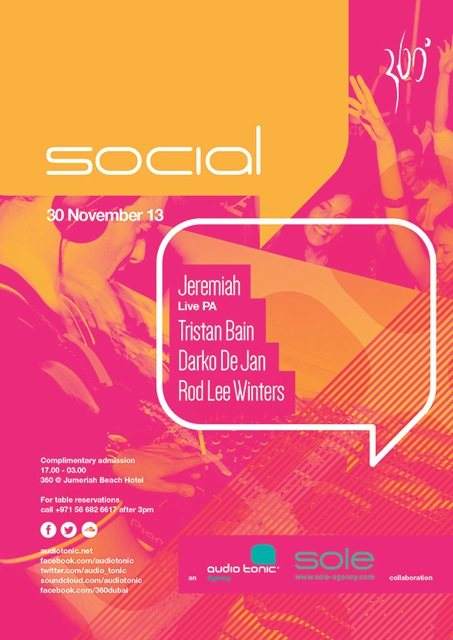 Audio Tonic & Sole Agency present Social with Jeremiah & Darko DE JAN - Página frontal