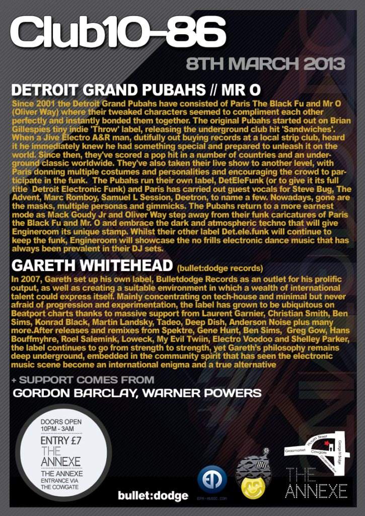 Club 10-86 presents Detroit Grand Pubahs//MR O & Gareth Whitehead - Página trasera