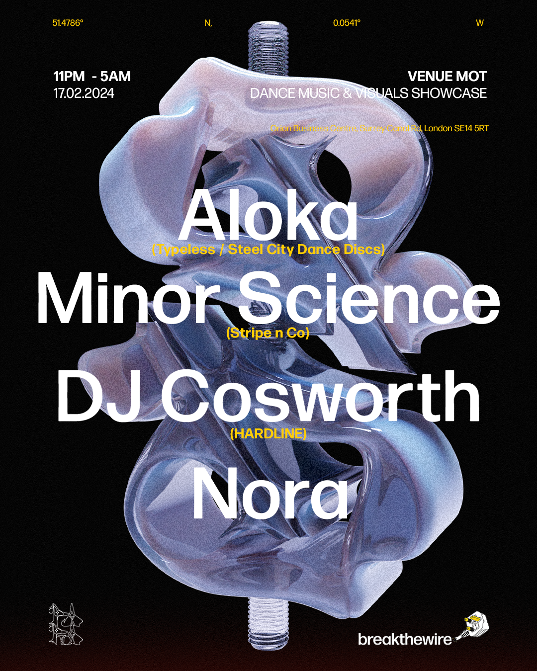 breakthewire x Paradime: Aloka, Minor Science, DJ Cosworth, Nora - フライヤー表