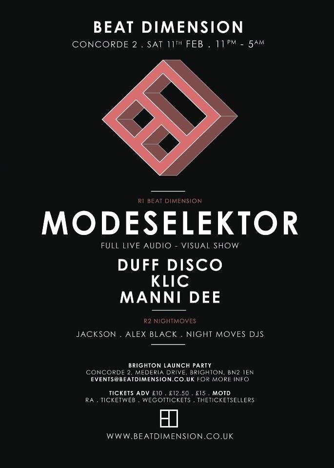 Beat Dimension Brighton Launch - Modeselektor, Duff Disco, Klic, Manni Dee & More - Página frontal
