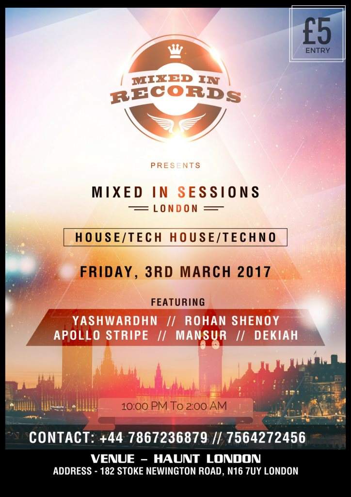 Mixed in Sessions: London - Flyer front