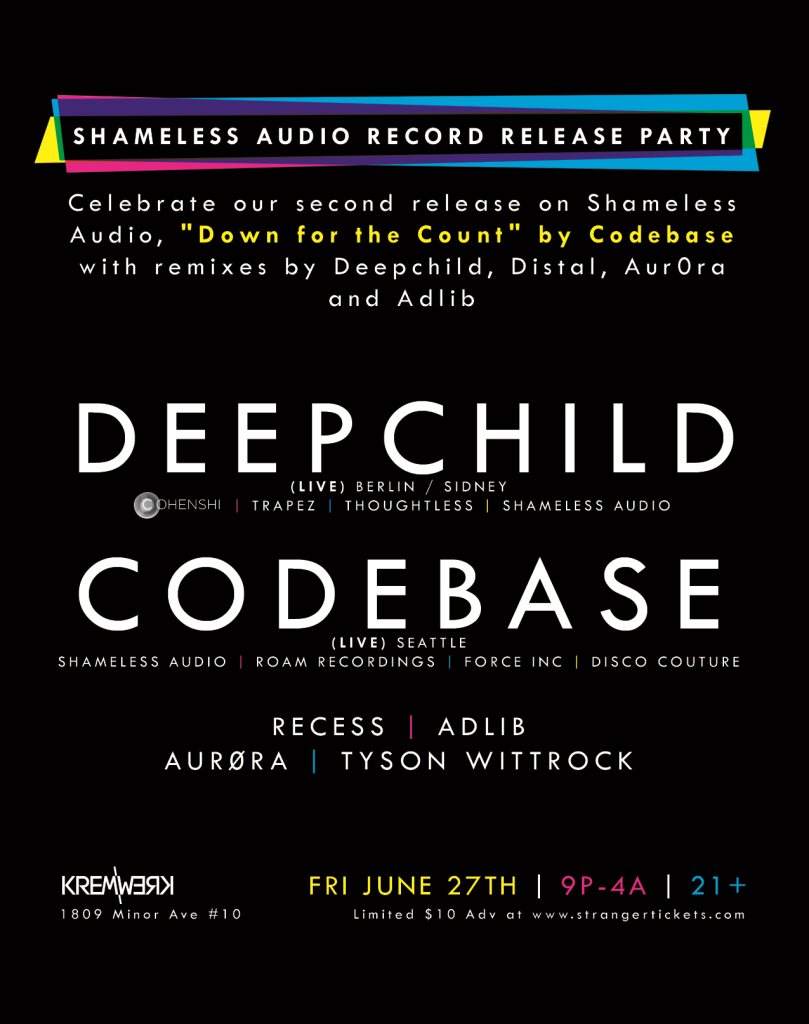 Shameless Audio Release Party with Deepchild & Codebase - Página trasera