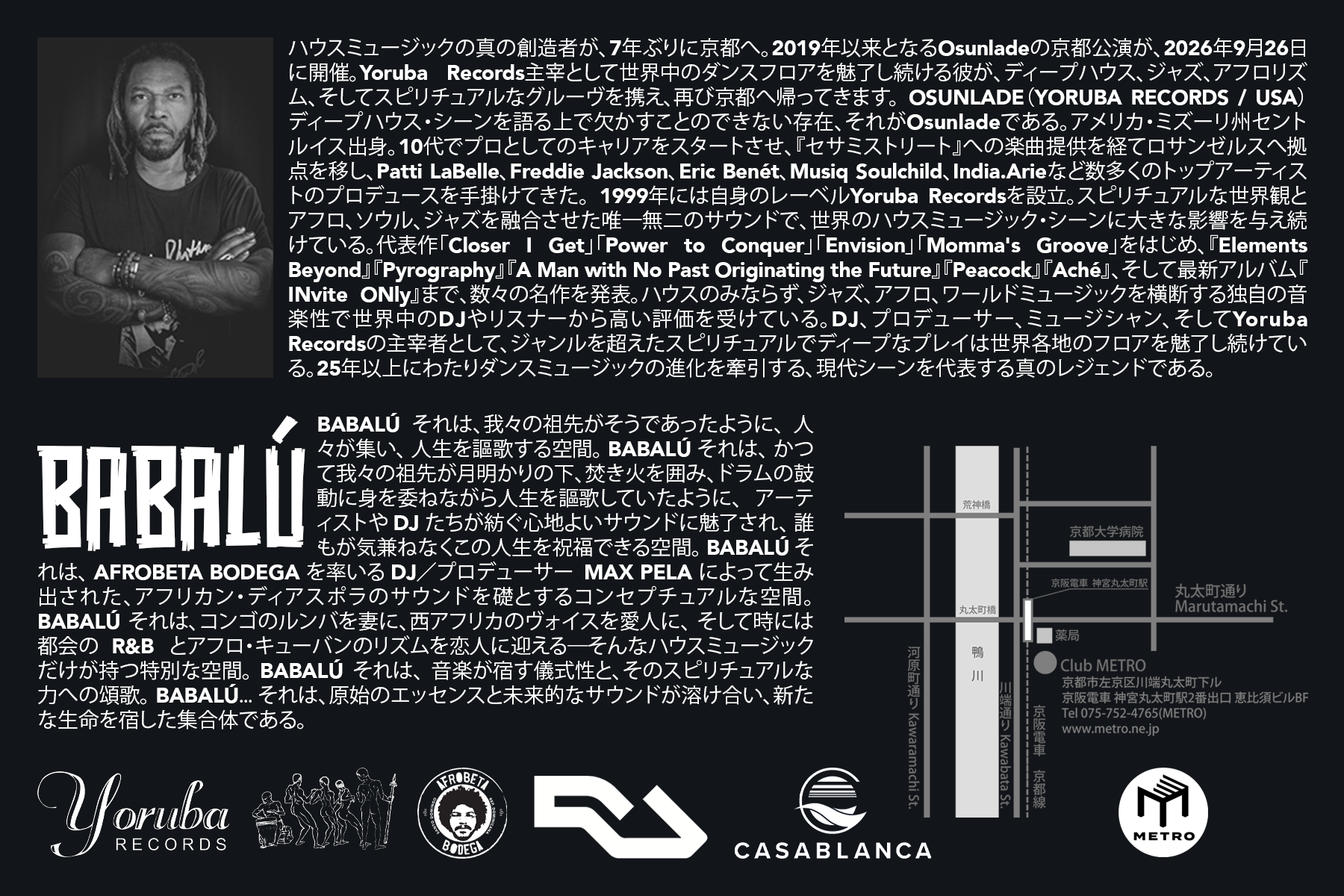 BABALÚ presents Osunlade (Yoruba Records) at Club Metro, Kyoto