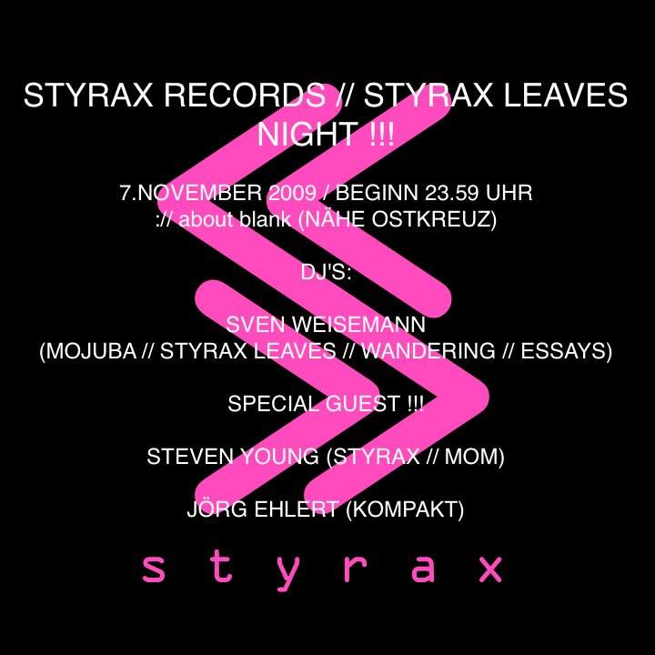 Styrax Records // Styrax Leaves Night - Página frontal