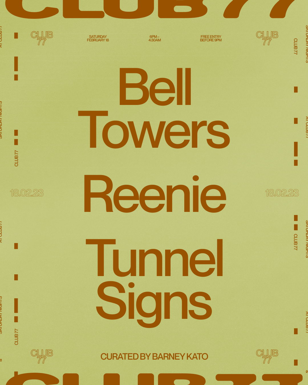Club 77: Bell Towers, Reenie & Tunnel Signs - フライヤー表