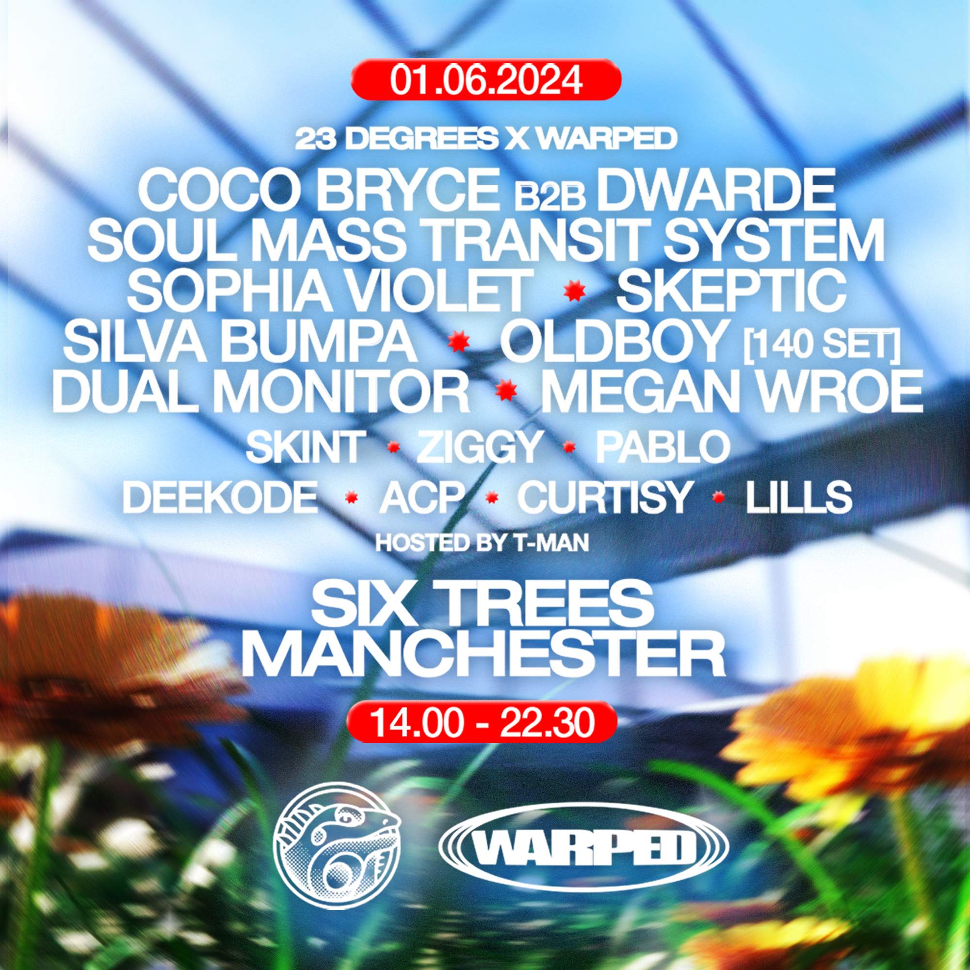 23 Degrees x Warped Day Party: Coco Bryce b2b Dwarde, Soul Mass Transit System, Skeptic - フライヤー表