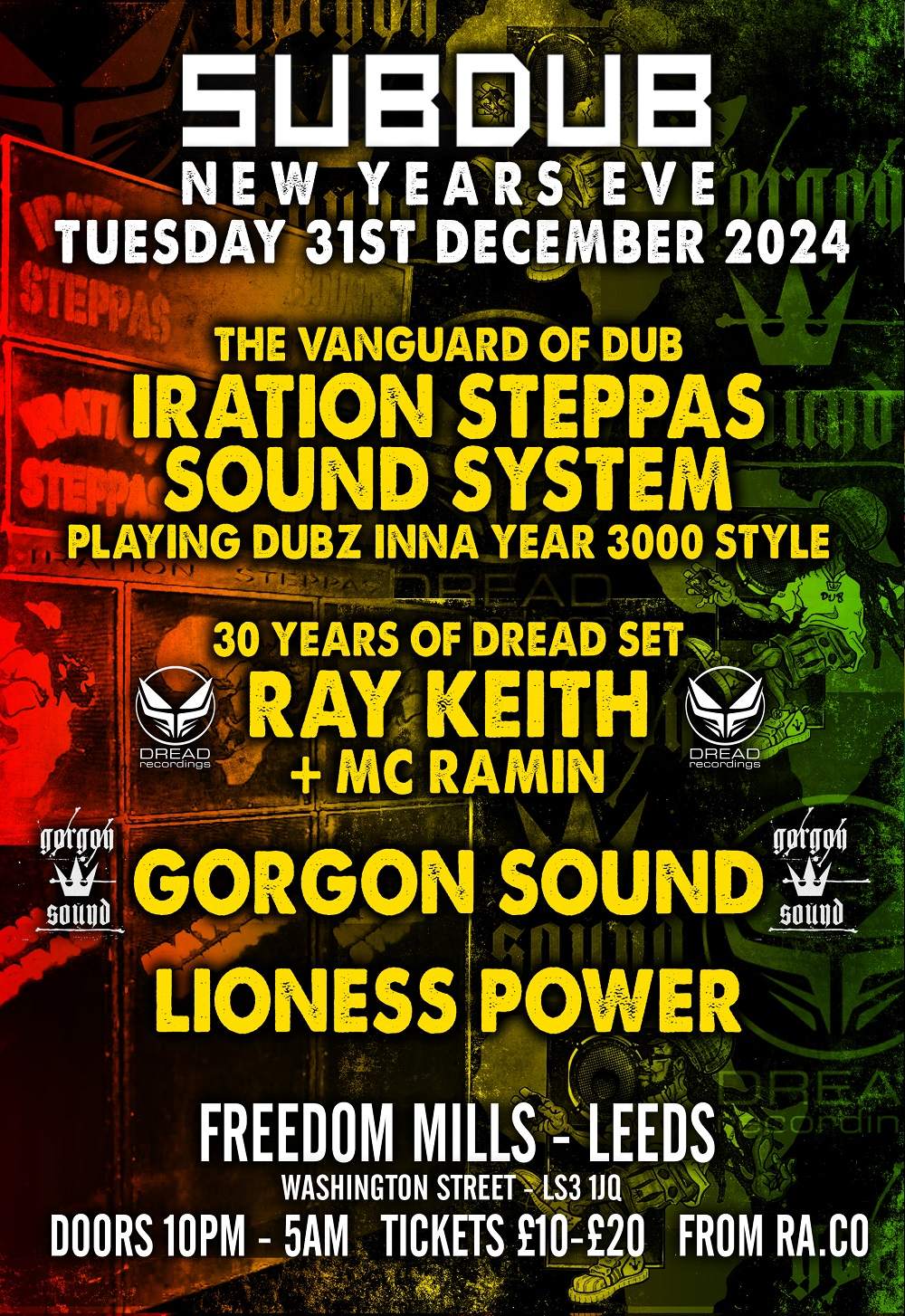 SUBDUB NYE - Iration Steppas Sound System, Ray Keith, Gorgon Sound ...
