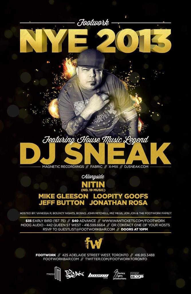 NYE 2013 with DJ Sneak, Nitin, Mike Gleeson - フライヤー表