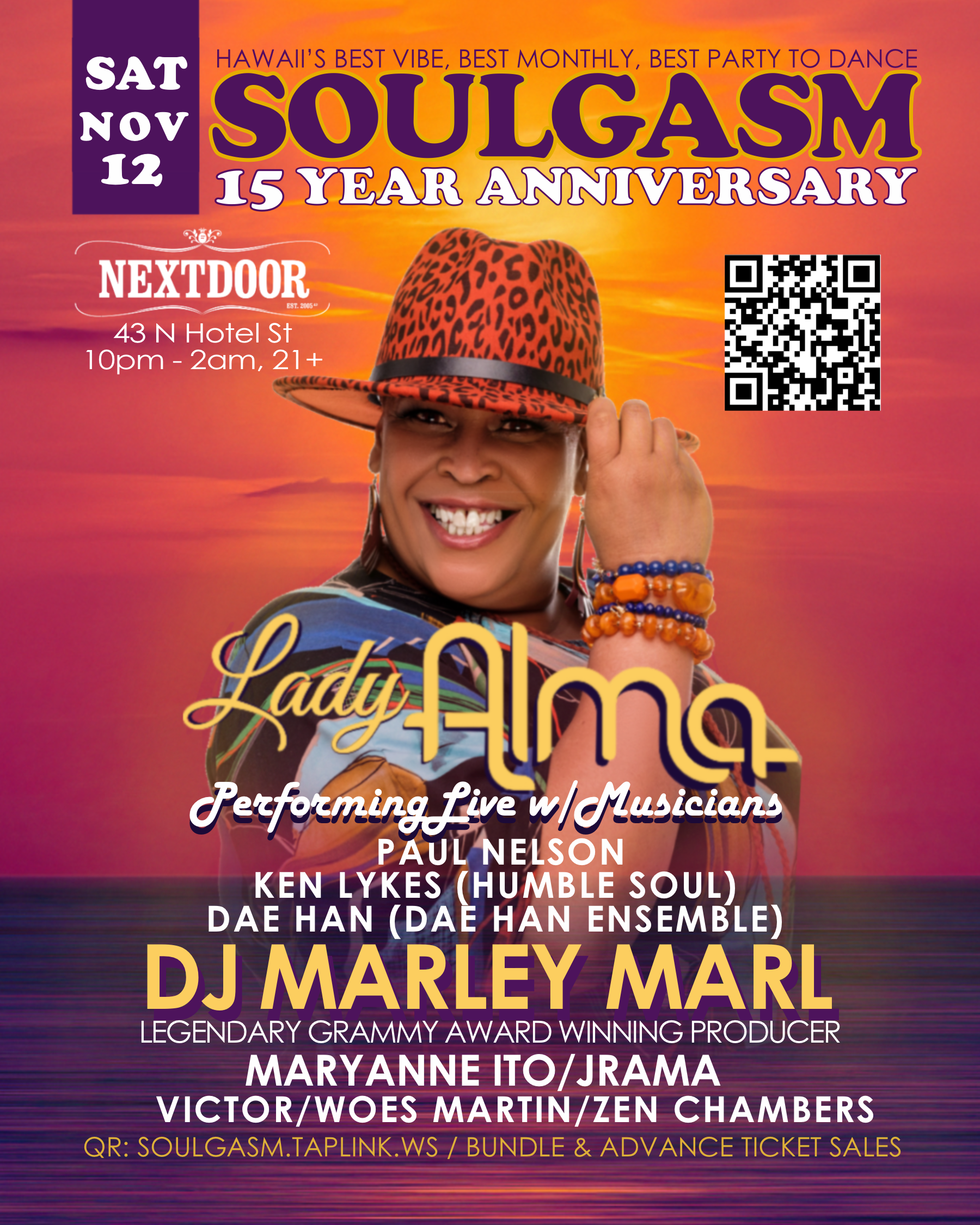 SOULGASM 15 Year Anniversary - Lady Alma, DJ Marley Marl - Página frontal