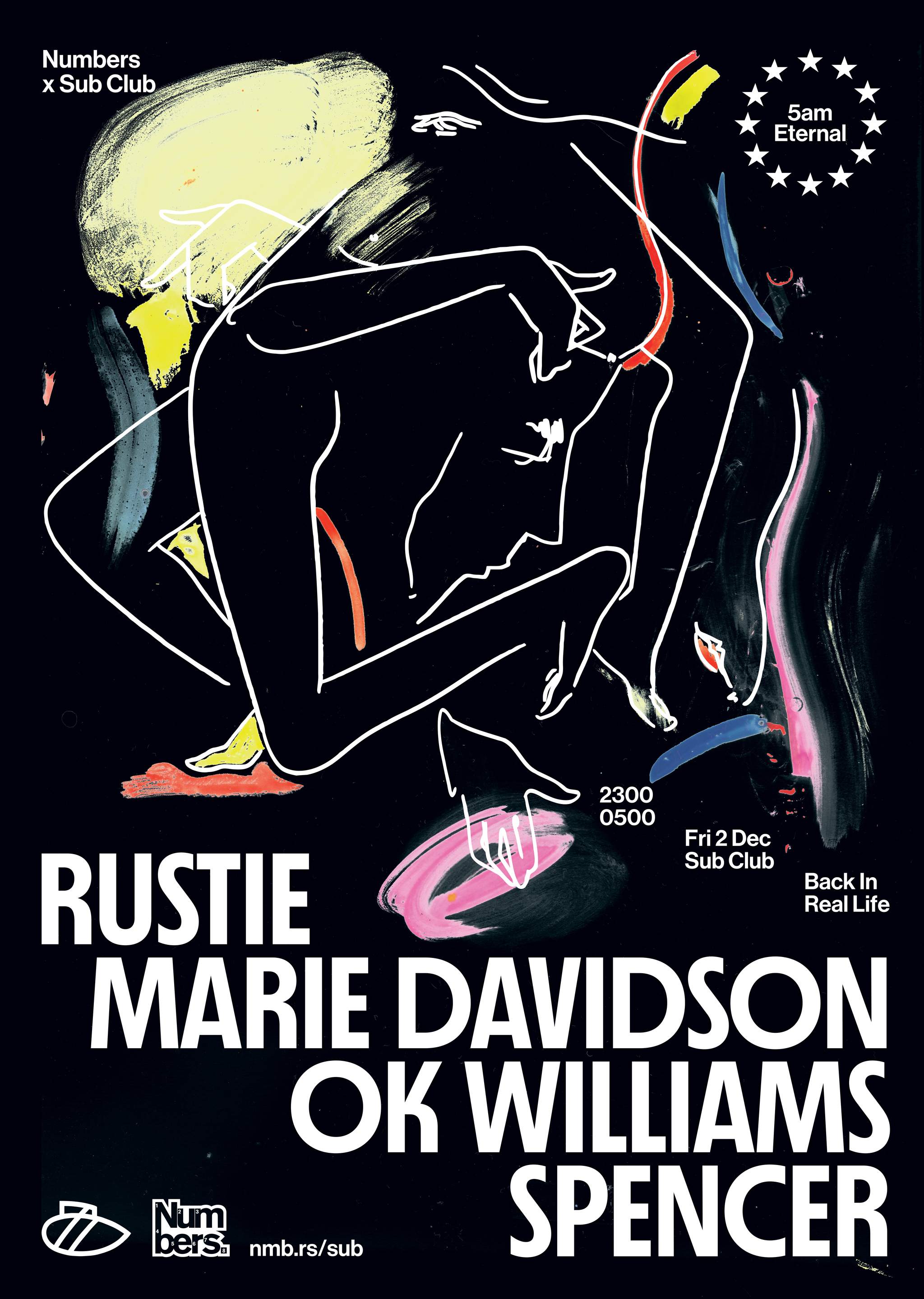 Numbers · Rustie, Marie Davidson [DJ], OK Williams & Spencer · Sub Club · 02.12.22 · 11-5am - フライヤー表