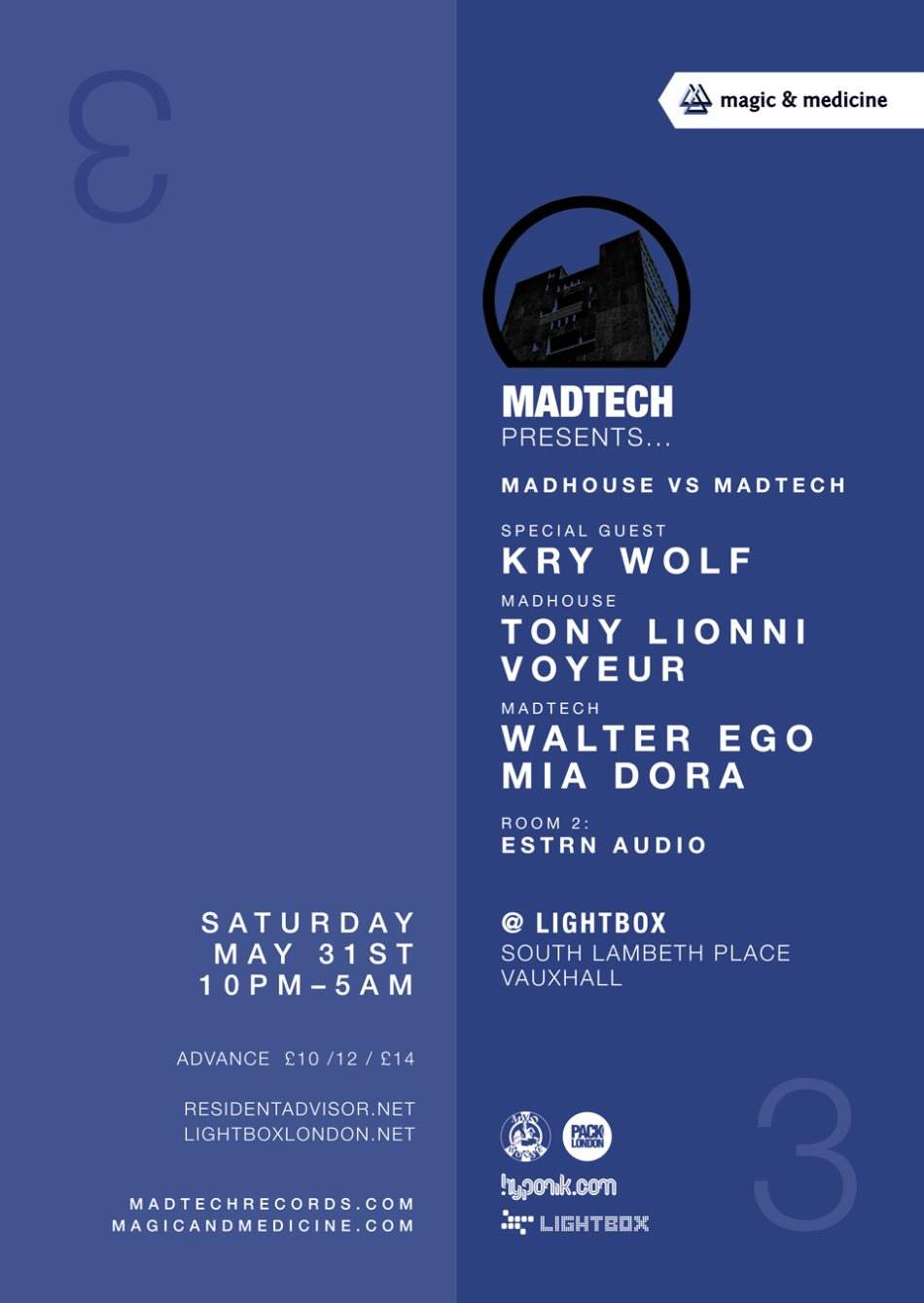 Madtech - Kry Wolf, Voyeur, Tony Lionni, Walter Ego, Mia Dora - フライヤー表