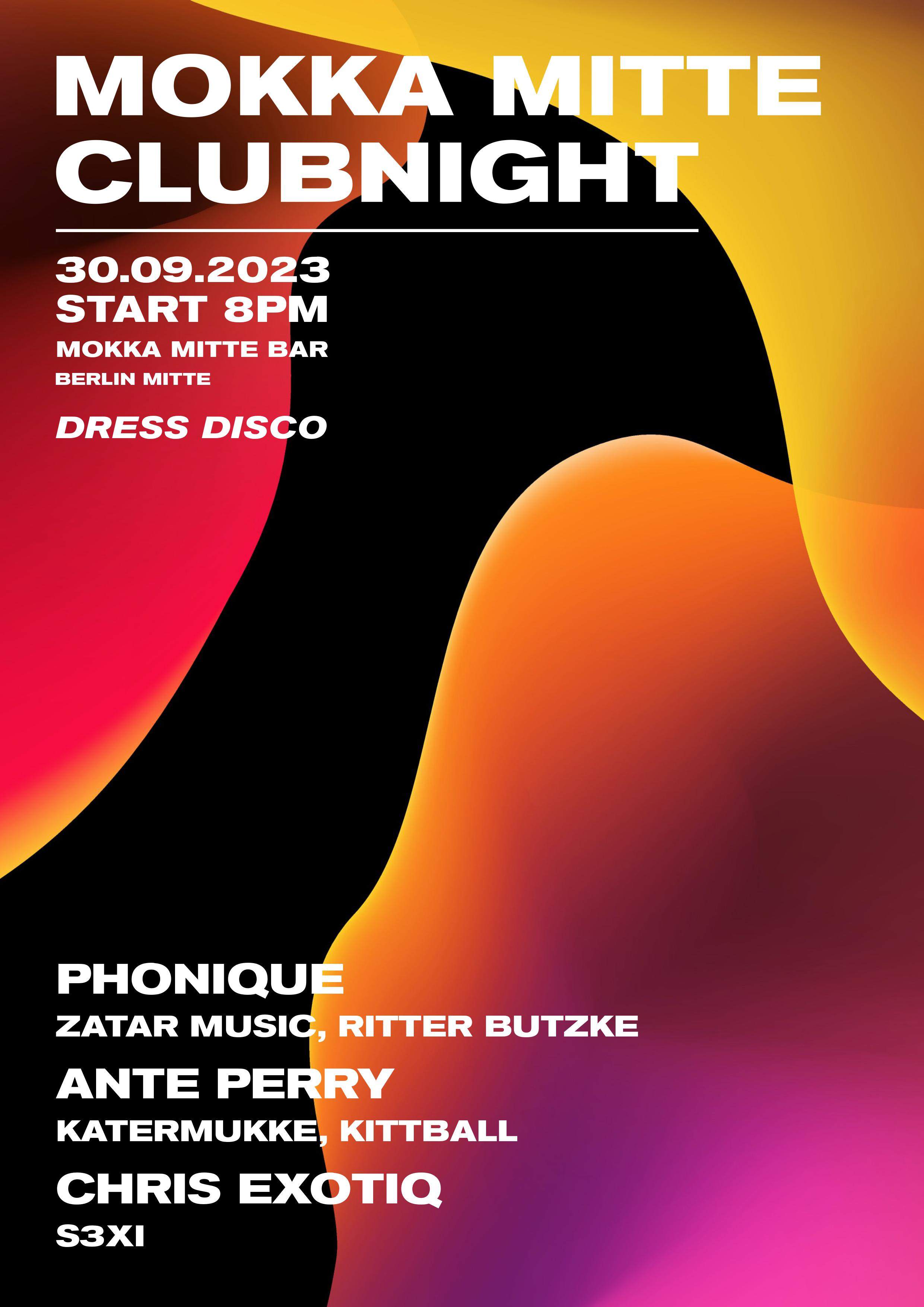 'Mokka Mitte Clubnight' with Phonique, Ante Perry & Chris Exotiq - フライヤー表