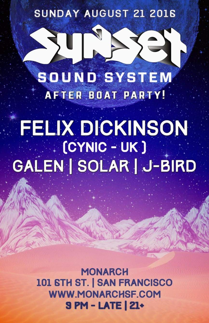 Sunset Sound System Summer Boat After-Party with Felix Dickinson - フライヤー表