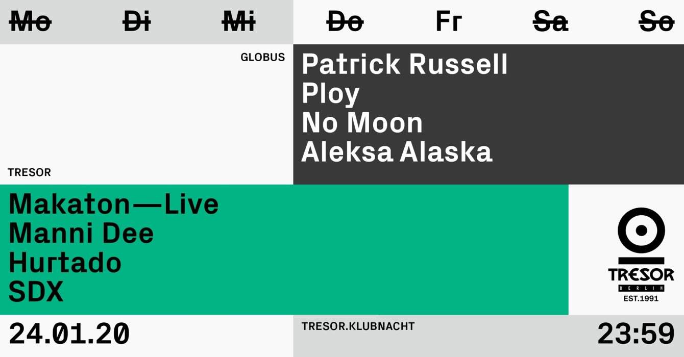 Tresor.Klubnacht with Patrick Russell, Makaton Live, Manni Dee - フライヤー表