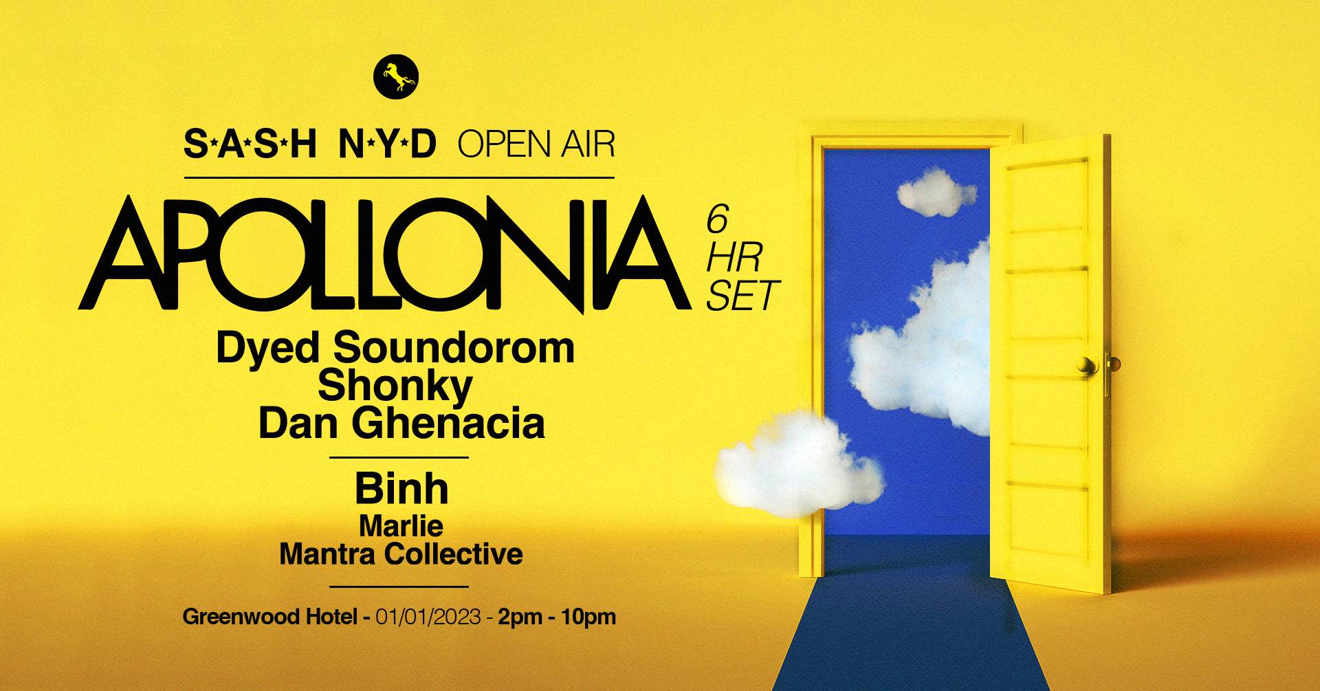 ★ S.A.S.H NYD OPEN AIR 2023 ★ Apollonia ★ 6 Hour Set ★ Binh ★ - フライヤー表