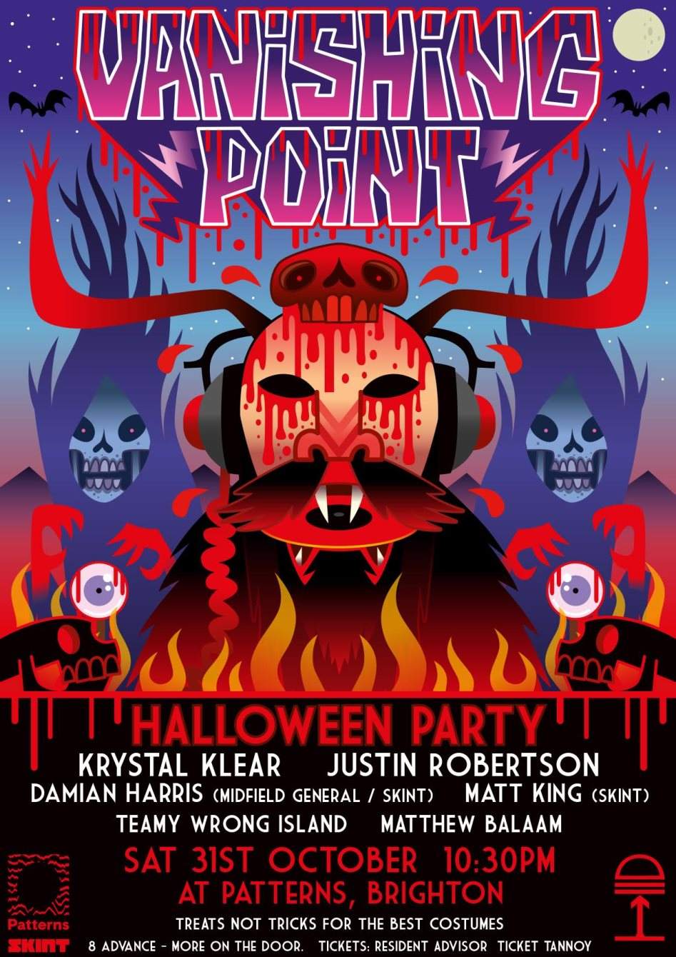 Vanishing Point Halloween Party with Krystal Klear, Justin Robertson & Skint Records - フライヤー表