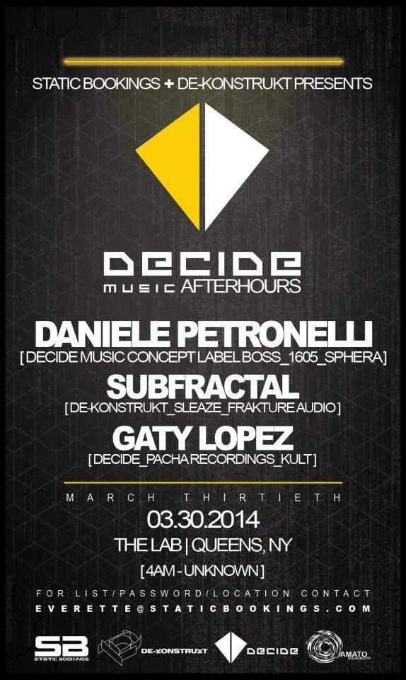 Decide Music After Hours with Music By: Daniele Petronelli, Subfractal - フライヤー表