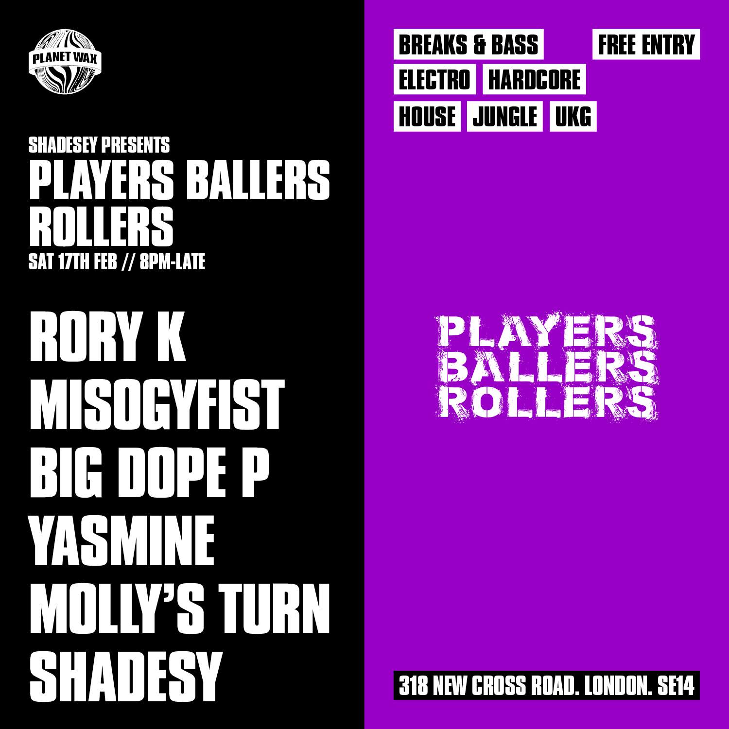 SHADESEY PRESENTS - PLATERS BALLERS ROLLERS - フライヤー表