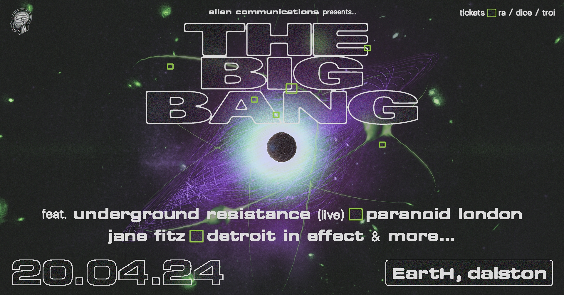 AC: The Big Bang with Underground Resistance, Paranoid London, Jane Fitz, Legowelt, Evan Baggs - フライヤー表