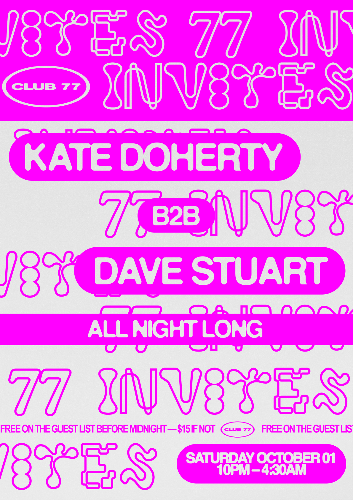 77 Invites: Kate Doherty B2B Dave Stuart All Night Long - Página frontal