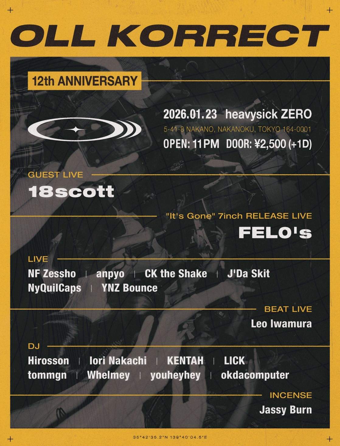 Oll Korrect ～12th Anniversary～ at Heavy Sick Zero, Tokyo