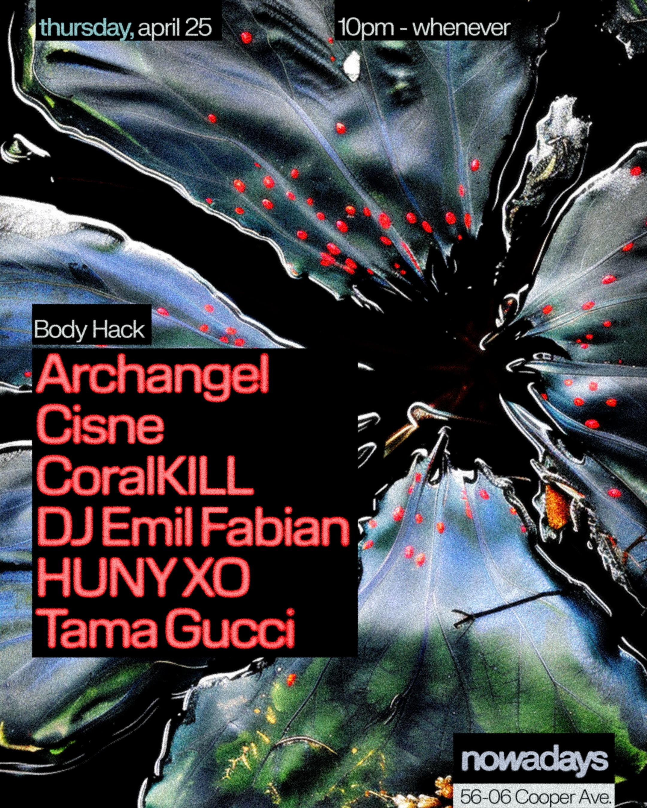 Body Hack: Archangel, Cisne, CoralKILL, DJ Emil Fabian, HUNY XO, Tama Gucci - Página frontal