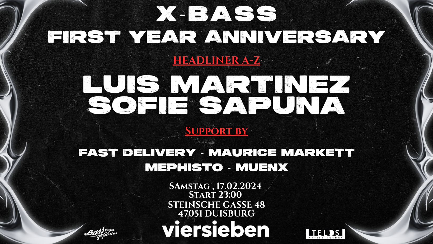 X- BASS PRES. FIRST YEAR ANNIVERSARY W/ Luis Martinez & Sofie Sapuna AND MORE - フライヤー表