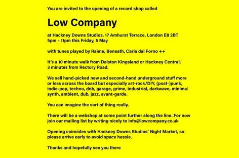 Blackest Ever Black's Kiran Sande to open East London record shop, Low Company image