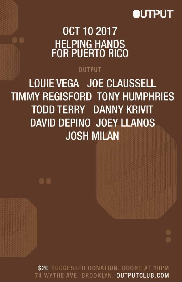 Todd Terry, Louie Vega, Joe Claussell play Puerto Rico charity event at Output in New York image