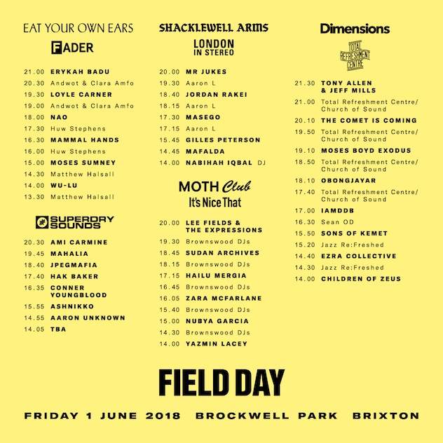 Stages and set times announced for Field Day 2018 image