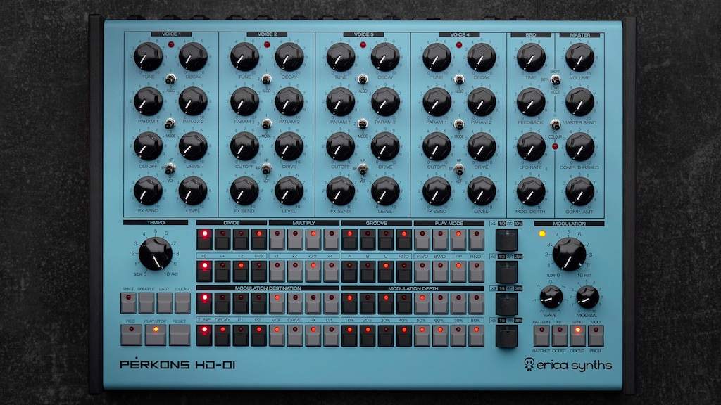 Erica Synths' PĒRKONS HD-01 blurs the lines between a drum machine, analogue synth and drone instrument image