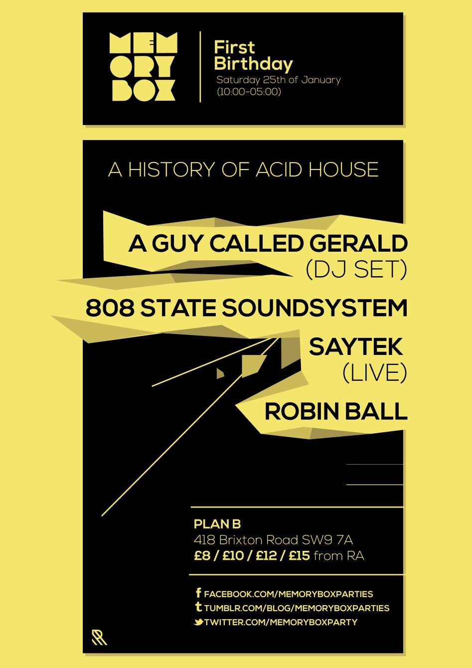 Memory Box 1st Birthday with A Guy Called Gerald, 808 State & Saytek - Flyer front