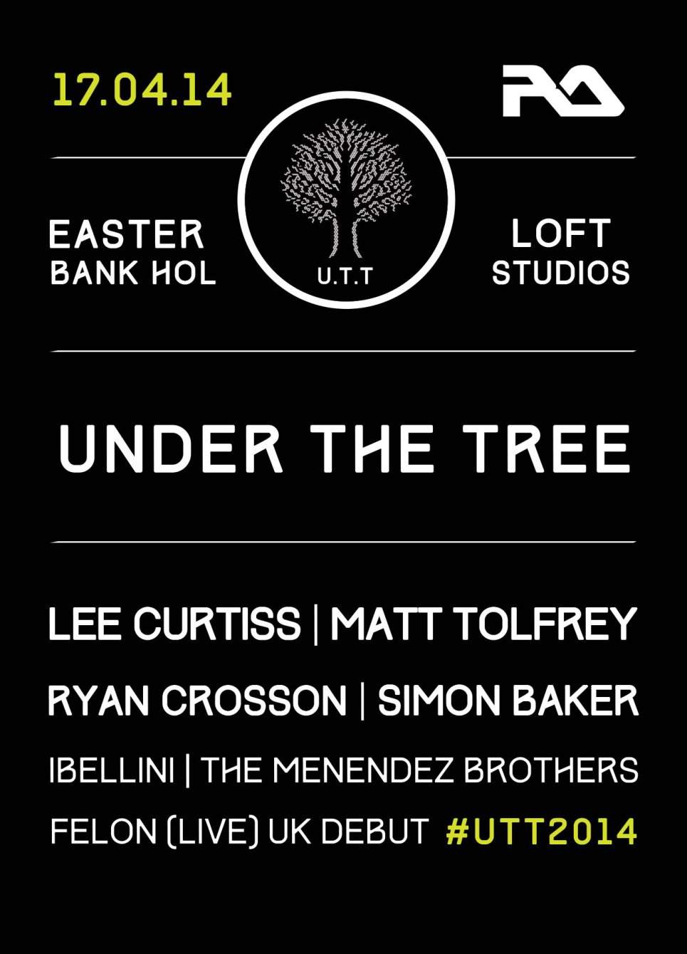 Under The Tree with Lee Curtiss, Ryan Crosson, Matt Tolfrey, Simon Baker & More - Flyer front