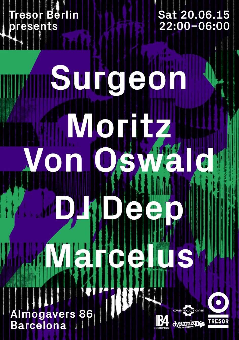 Tresor Berlin with Surgeon, Moritz Von Oswald, DJ Deep, Marcelus - Flyer back