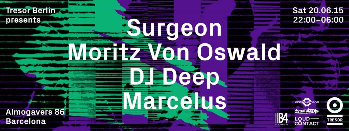 Tresor Berlin with Surgeon, Moritz Von Oswald, DJ Deep, Marcelus - Flyer front